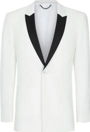 Off White Contrast Lapel Skinny Fit Tuxedo Jacket