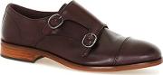 Mens Red  Burgundy Leather Monk Shoes