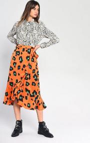 Leopard Satin Wrap Skirt