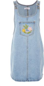 Womens Embroidered Denim Pinafore Dress By