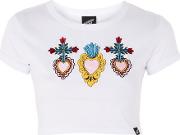 Womens Embroidered Heart Crop Top By