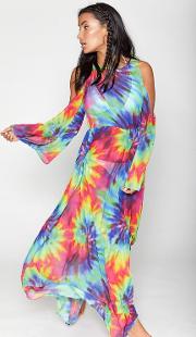 Womens Rainbow Tie Dye Maxi Beach Dress By