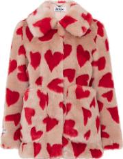 Womens Fun Heart Print Luxe Faux Fur Jacket By Jakke 