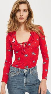 Womens Rose Ditsy Frill Bodysuit By