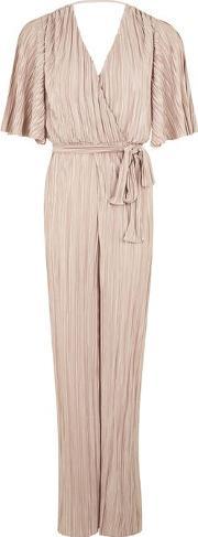 womens pleated plunge jumpsuit by