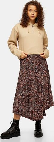 Brown Animal Textured Pleated Skirt