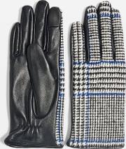 Check Leather Touchscreen Gloves