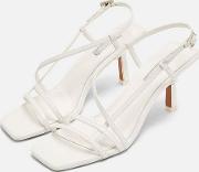 Strippy White Heeled Sandals