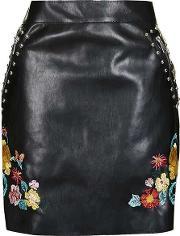 Womens Floral Embroidered Leather Skirt By Glamorous