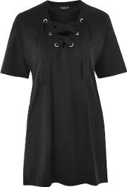 Womens Lace Up Longline Tunic Top