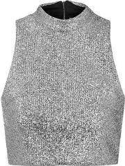 Womens Metallic Silver Tinsel High Neck Crop Top By Jaded London