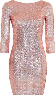 Womens Slash Neck Sequin Mini Dress 