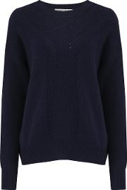 Boxy Crew Neck Jumper With Honeycomb Sticth In Peacoat 