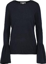 Crew Neck Jumper With Ruffle Sleeves In Navy 