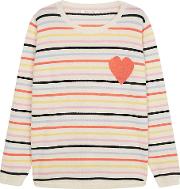 Striped Heart Sweater In Cream Multi 