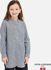 Girls Ines Linen Cotton Blend Houndstooth Long Sleeved Tunic 
