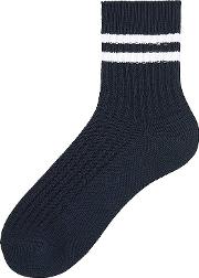 Men Rib Striped Ankle Socks Navy No Control