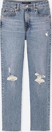 Women High Rise Straight Fit Distressed Jeans L28 