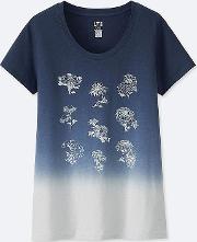 Women Hokusai Blue Short Sleeve Graphic T Shirt 