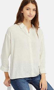 Women Linen Blend 34 Sleeved Shirt 