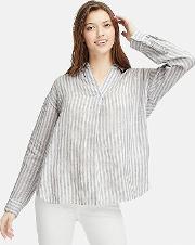 Women Premium Linen Skipper Collar Long Sleeved Shirt 
