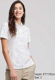 Women Stretch Pique Dotted Short Sleeved Polo Shirt 