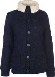 Funnel Neck Lined Knit Cardigan Ladies