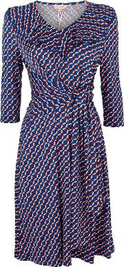 Jolie Moi Blue Geometric Print Midi Dress 
