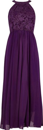Jolie Moi Dark Purple Lace Maxi Dress 
