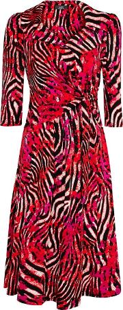 Jolie Moi Red Multi Print Wrap Dress 