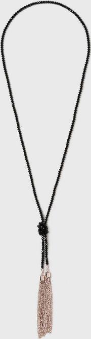 Black Facet Knot Lariat Necklace 