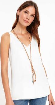 Brown Fabric Charm Lariat Necklace 