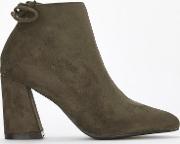 Olive Tie Flared Heel Ankle Boot 