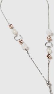Pale Pink Circle Beaded Lariat Necklace 