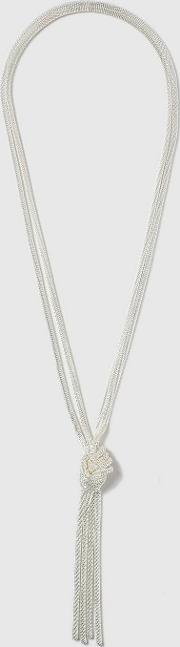 Silver Mesh Knot Lariat Necklace 
