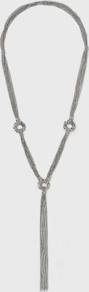 Silver Ring Tassel Lariat Necklace 