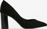Wide Fit Black Pointed Court Shoe 